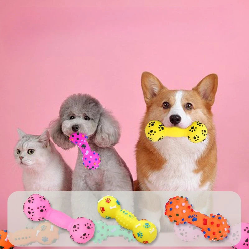 🦴 Haltère à Mâcher Interactif pour Chien – Nettoyage des Dents & Jeu Squeaky Durable