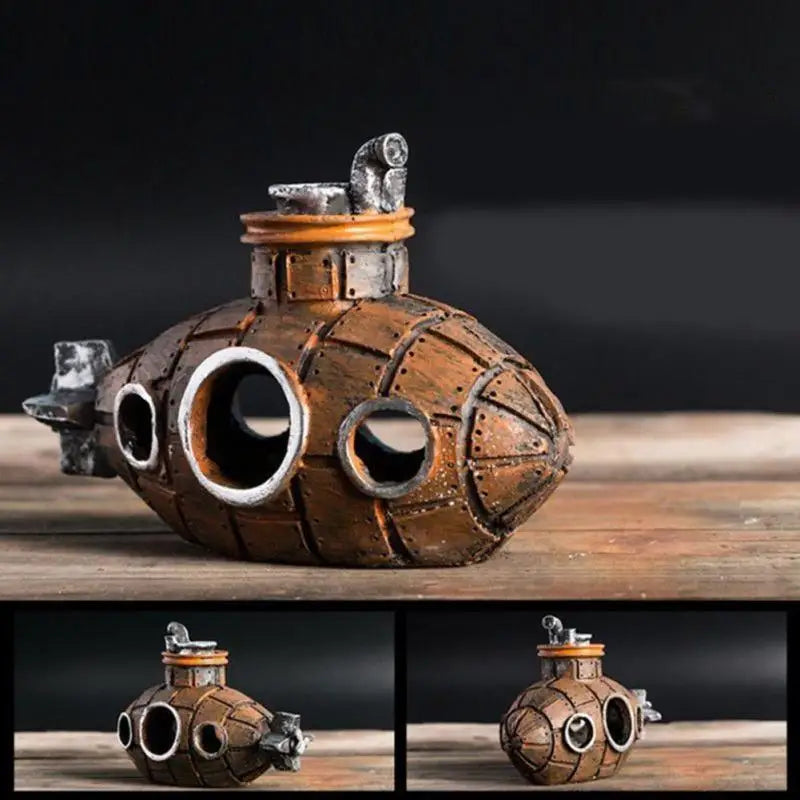 Décoration Aquarium Submarine en Résine – Abri Naturel pour Poissons et Crevettes