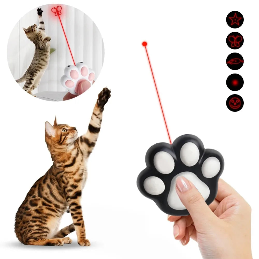 Jouet Laser Pattes de Chat – USB Rechargeable, 5 Motifs LED Interactifs pour Chats & Chiots, Accessoire d’Entraînement Ludique