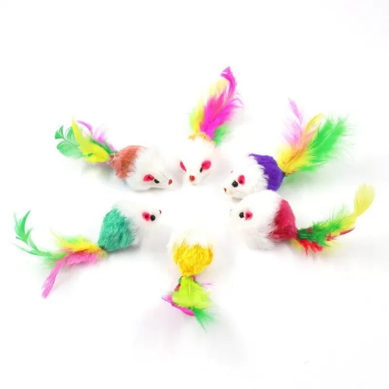 Lot de 5 Souris en Peluche avec Plumes – Jouets Colorés et Sonores pour Chats & Chatons