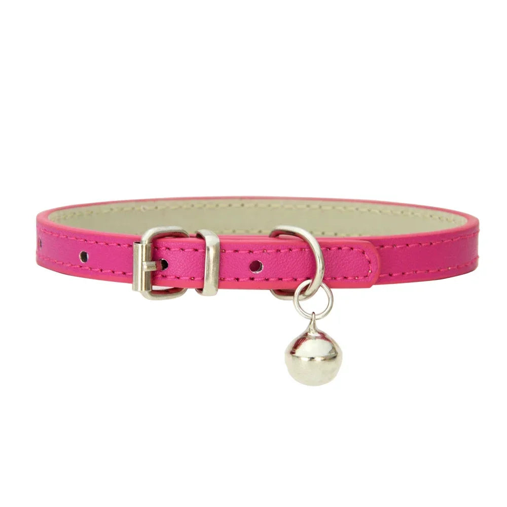 🎀 Collier en Cuir avec Clochette – Pour Chat (16 Couleurs)