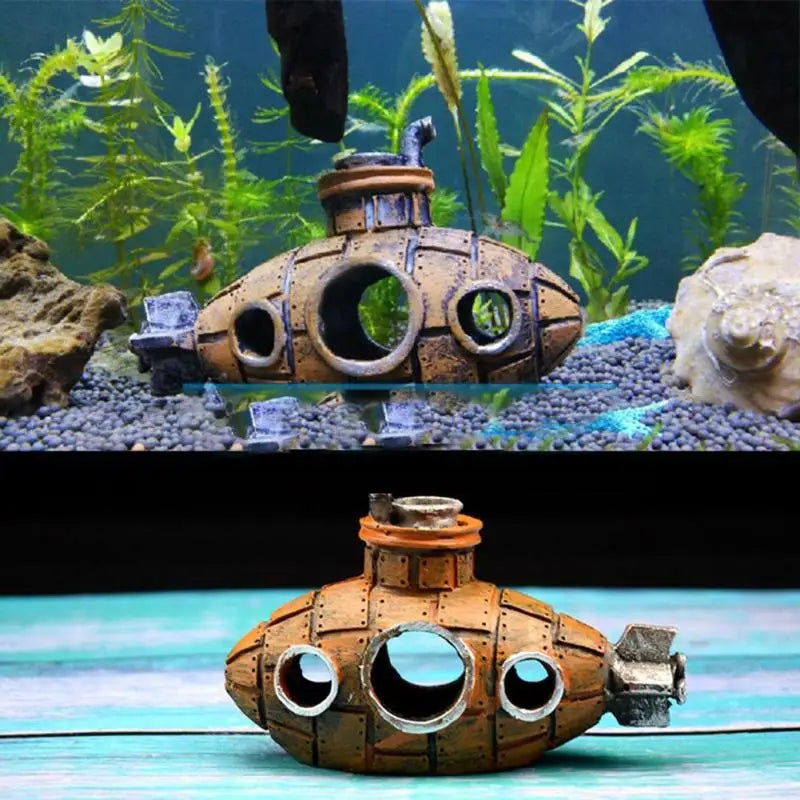 Décoration Aquarium Submarine en Résine – Abri Naturel pour Poissons et Crevettes