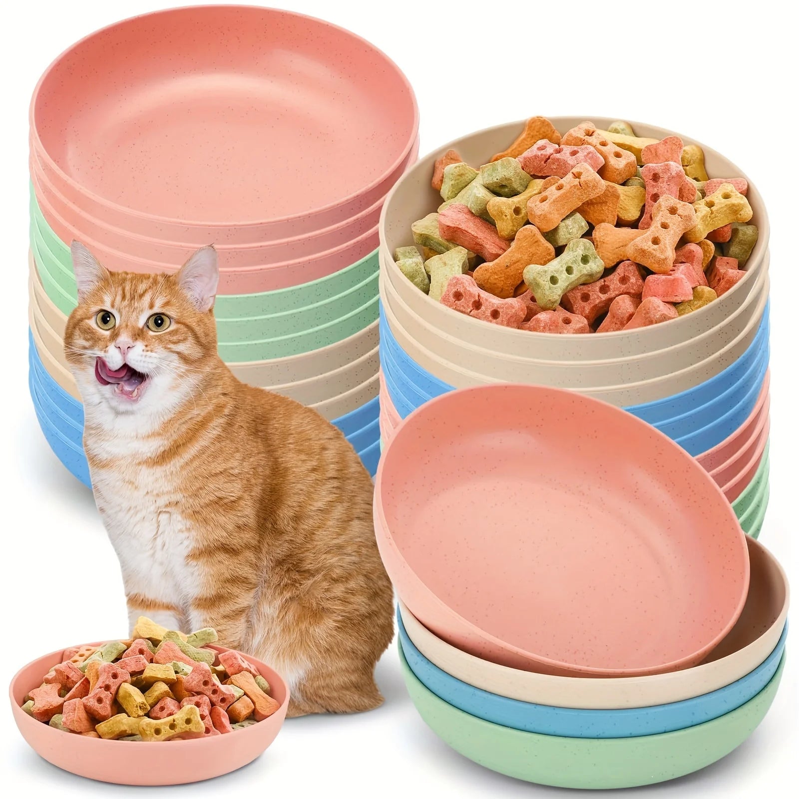 Lot de 4 Gamelles Colorées pour Chat – Bols Larges et Peu Profonds, Antidérapants, Idéals pour Chatons et Petits Chats