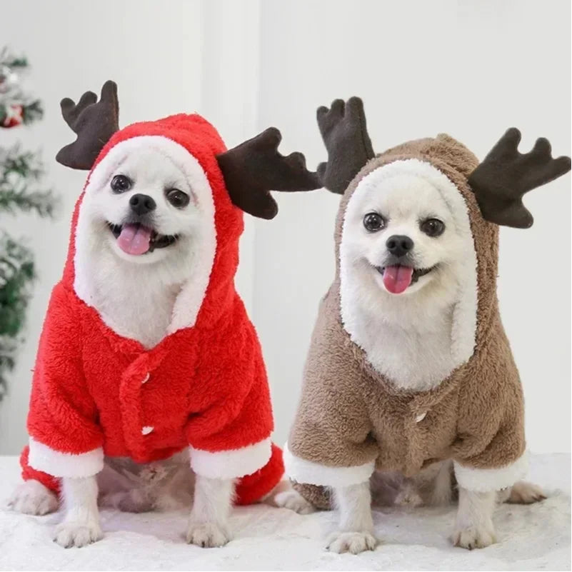 🎄 Manteau de Noël Chaud pour Chien – Veste Polaire Douce avec Capuche (Elan & Père Noël)