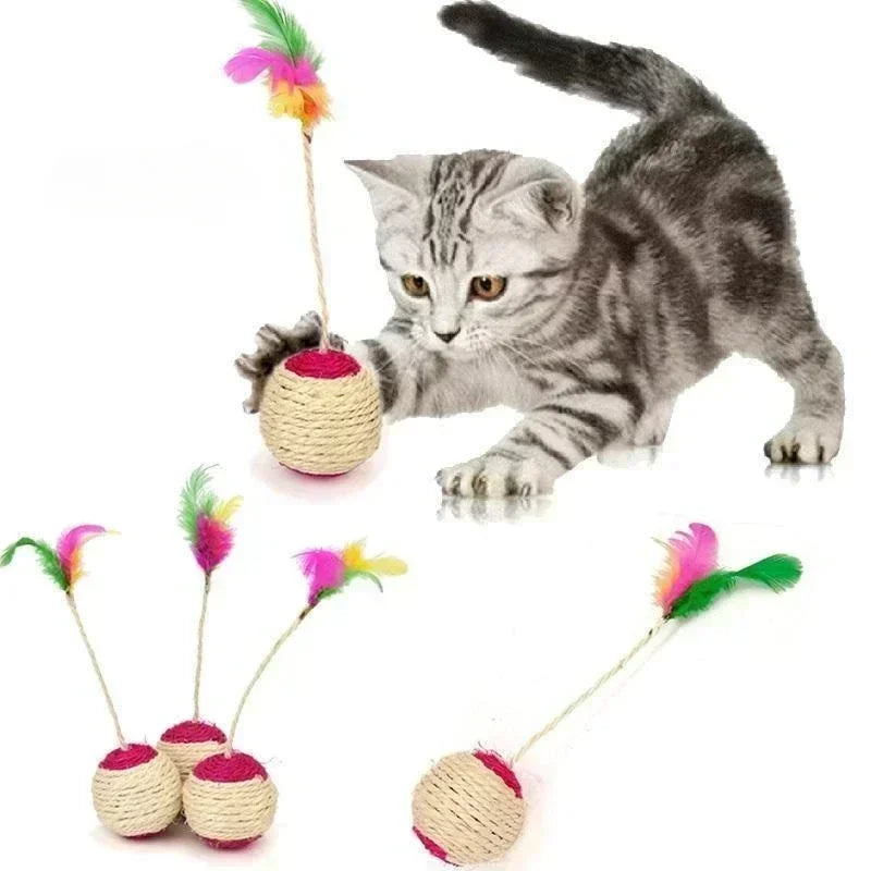 Balle à Griffer en Sisal avec Plume – Jouet d’Entraînement & Anti-Stress pour Chats & Chatons
