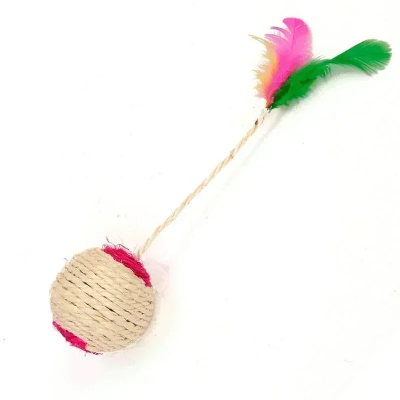Balle à Griffer en Sisal avec Plume – Jouet d’Entraînement & Anti-Stress pour Chats & Chatons
