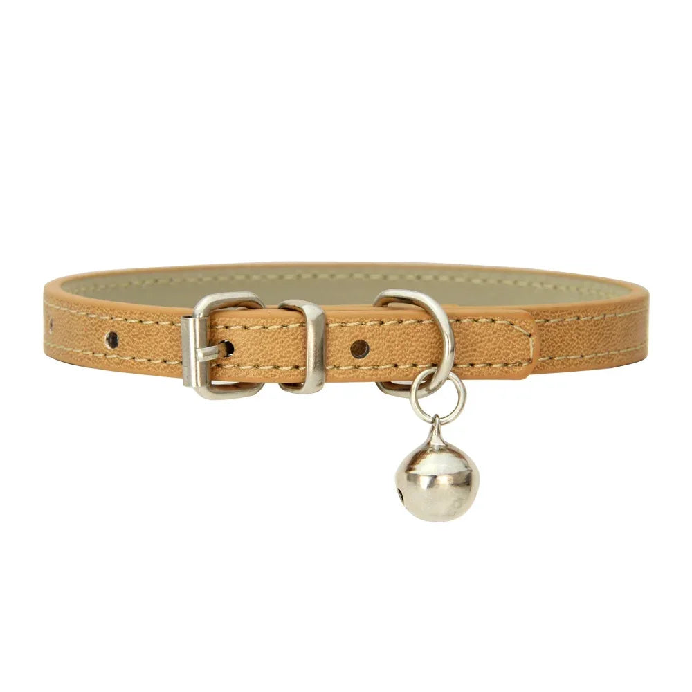 🎀 Collier en Cuir avec Clochette – Pour Chat (16 Couleurs)