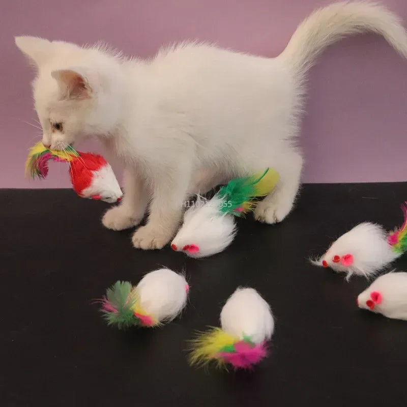 Lot de 5 Souris en Peluche avec Plumes – Jouets Colorés et Sonores pour Chats & Chatons