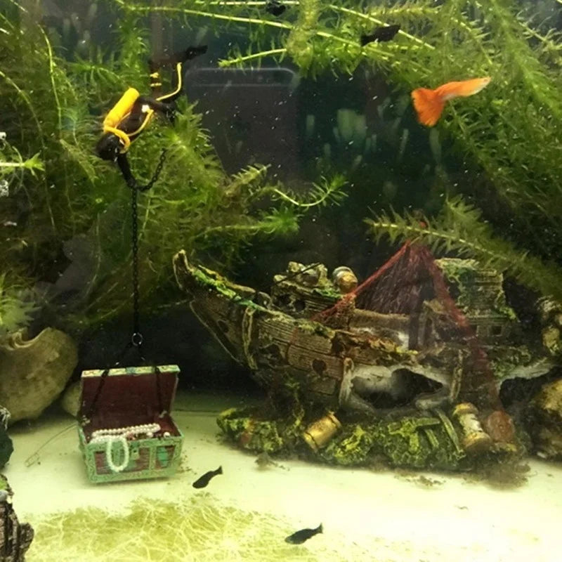 Décoration Aquarium – Épave de Bateau Pirate en Résine Vintage, Ornement Réaliste pour Aquarium & Poissons