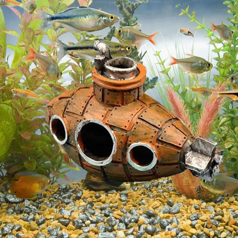 Décoration Aquarium Submarine en Résine – Abri Naturel pour Poissons et Crevettes