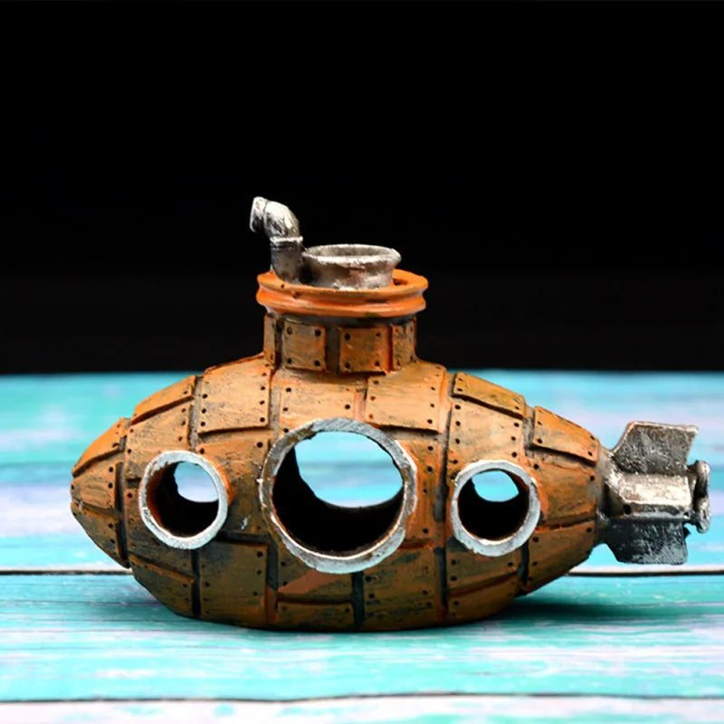 Décoration Aquarium Submarine en Résine – Abri Naturel pour Poissons et Crevettes