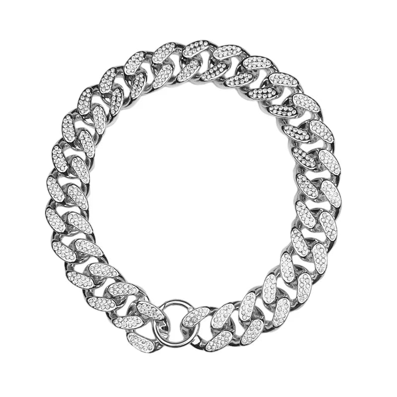 Collier Chaîne Luxe pour Chien  Doré ou avec Strass Brillants