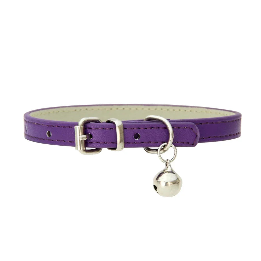 🎀 Collier en Cuir avec Clochette – Pour Chat (16 Couleurs)