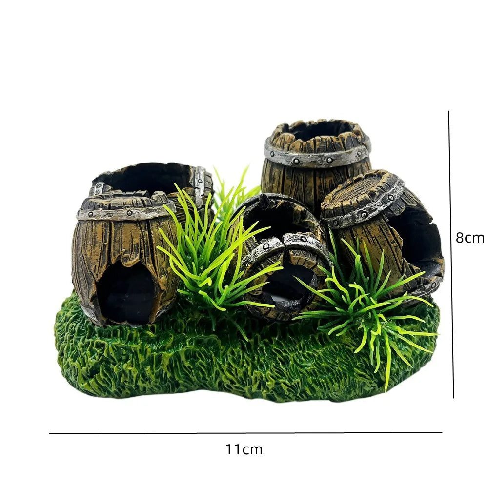 Décoration Aquarium – Pont, Barils ou autres en Résine avec Arbres, Ornement Réaliste pour Paysage Aquatique & Poissons