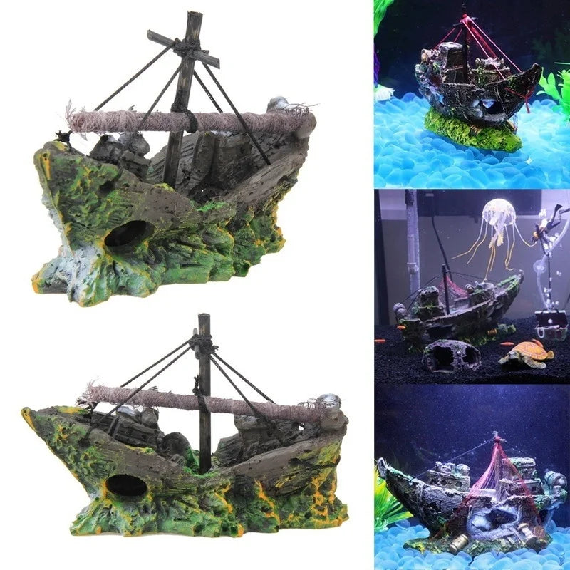 Décoration Aquarium – Épave de Bateau Pirate en Résine Vintage, Ornement Réaliste pour Aquarium & Poissons