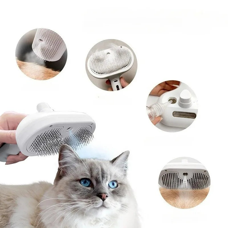 💧 Brosse 3-en-1 Massage & Vapeur pour Animaux – Démêlage, Nettoyage & Bien-Être