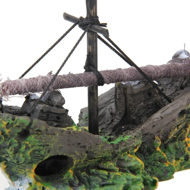 Décoration Aquarium – Épave de Bateau Pirate en Résine Vintage, Ornement Réaliste pour Aquarium & Poissons