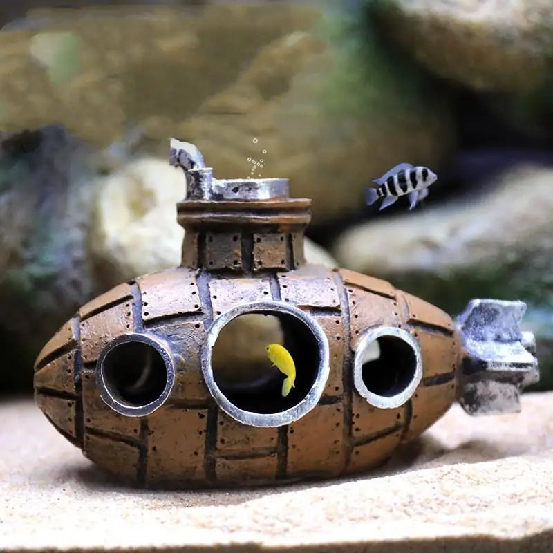 Décoration Aquarium Submarine en Résine – Abri Naturel pour Poissons et Crevettes