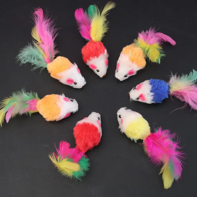 Lot de 5 Souris en Peluche avec Plumes – Jouets Colorés et Sonores pour Chats & Chatons