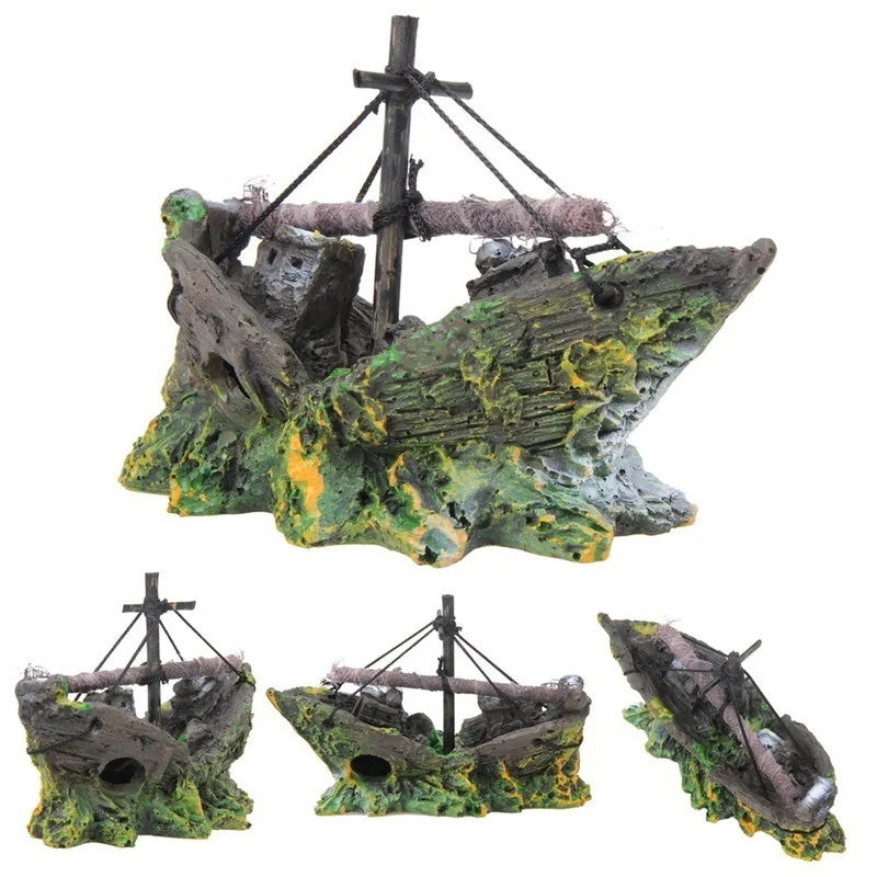 Décoration Aquarium – Épave de Bateau Pirate en Résine Vintage, Ornement Réaliste pour Aquarium & Poissons