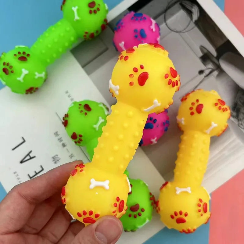 🦴 Haltère à Mâcher Interactif pour Chien – Nettoyage des Dents & Jeu Squeaky Durable