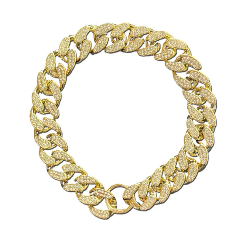 Collier Chaîne Luxe pour Chien  Doré ou avec Strass Brillants