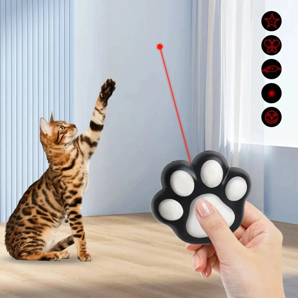Jouet Laser Pattes de Chat – USB Rechargeable, 5 Motifs LED Interactifs pour Chats & Chiots, Accessoire d’Entraînement Ludique