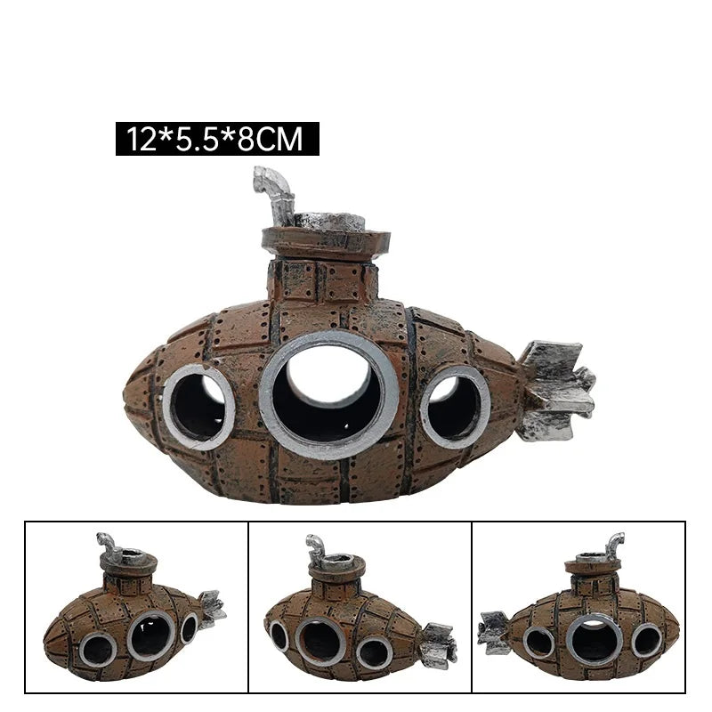 Décoration Aquarium Submarine en Résine – Abri Naturel pour Poissons et Crevettes