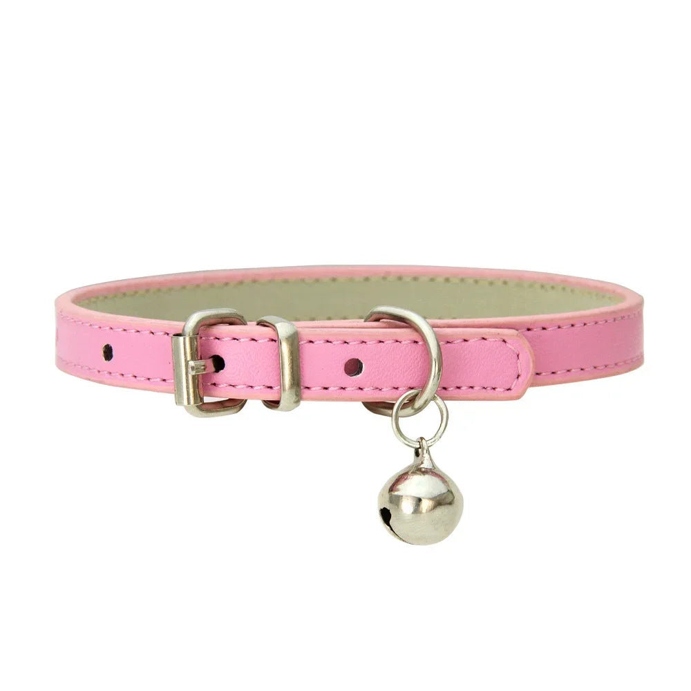 🎀 Collier en Cuir avec Clochette – Pour Chat (16 Couleurs)